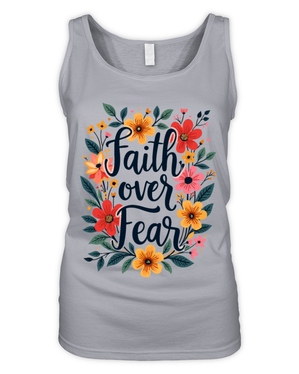 Faith Over Fear Christian Quote Flower Floral Organic Women's Tank Top