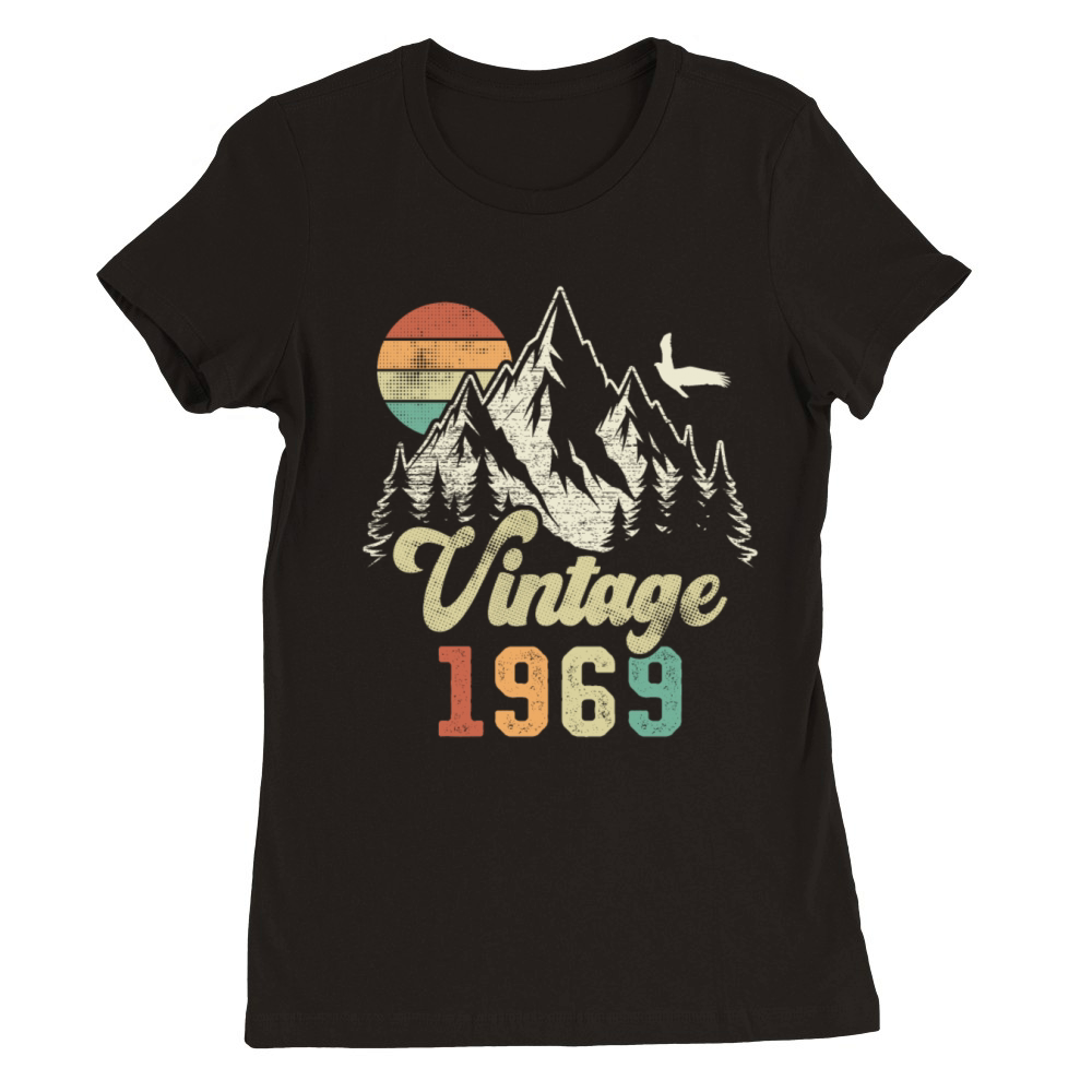 Vintage 1969 Birthday Mountains Eagle Premium Womens Crewneck T-shirt