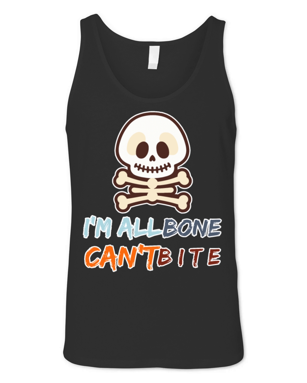 Cute Skeleton Cartoon with Funny Halloween Quote Unisex Jersey Tank