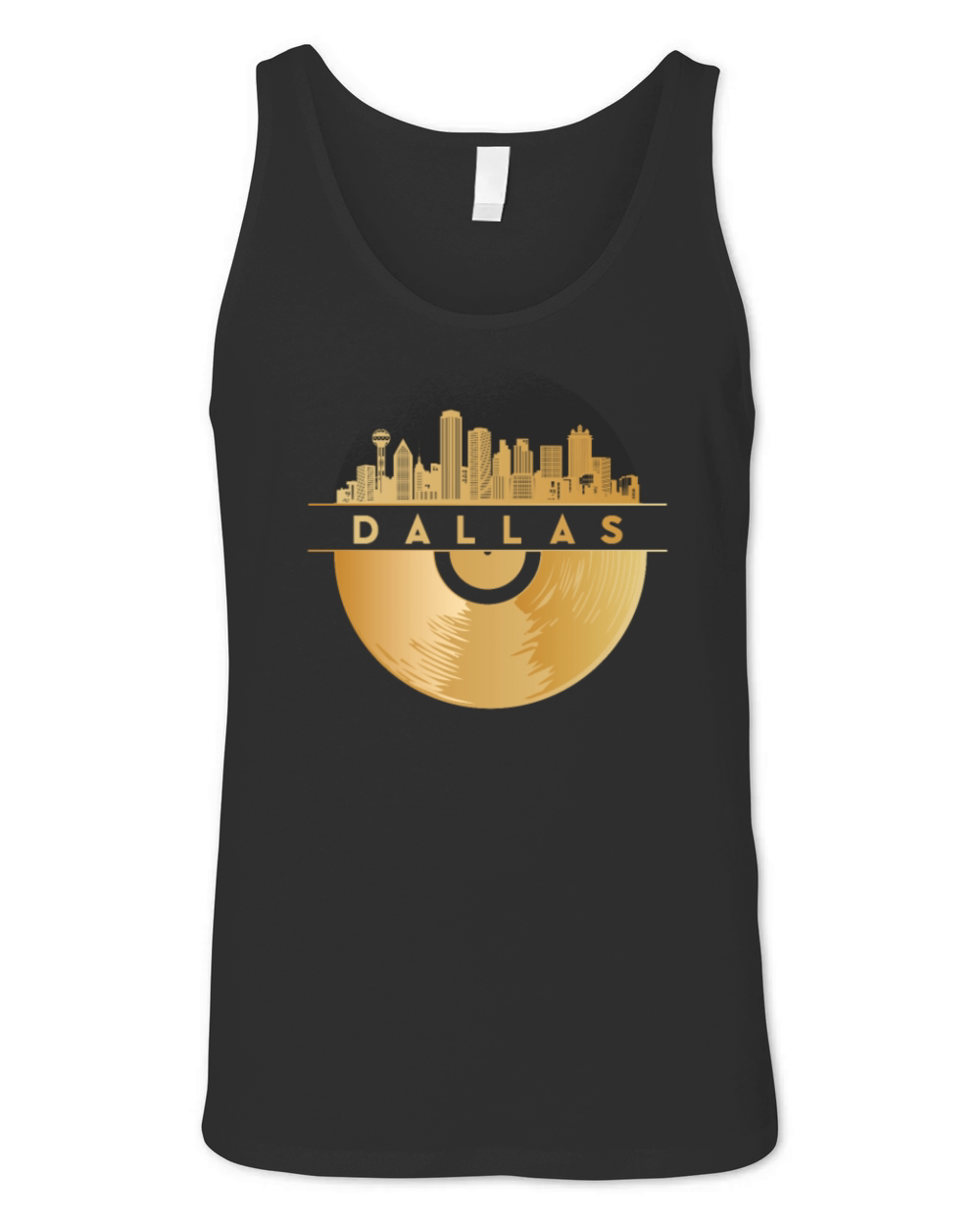 Vinyl-Record-Player Disco-Music Skyline-Dallas Unisex Jersey Tank
