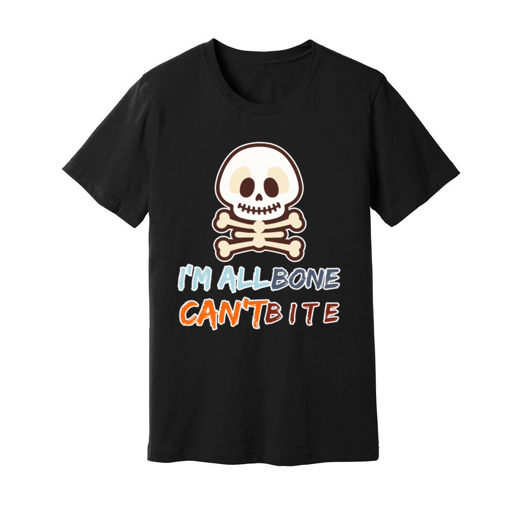 Cute Skeleton Cartoon with Funny Halloween Quote Unisex Jersey Tee
