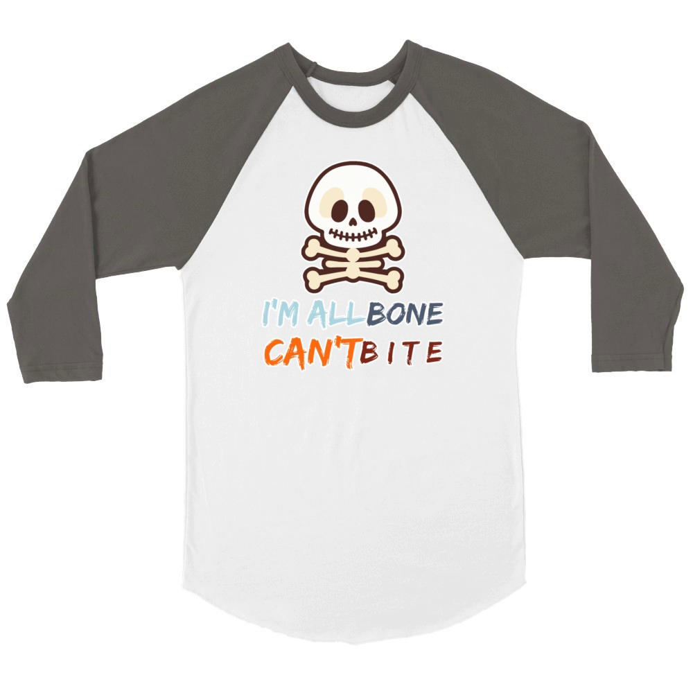 Cute Skeleton Cartoon with Funny Halloween Quote Unisex ¾ sleeve Raglan T-shirt