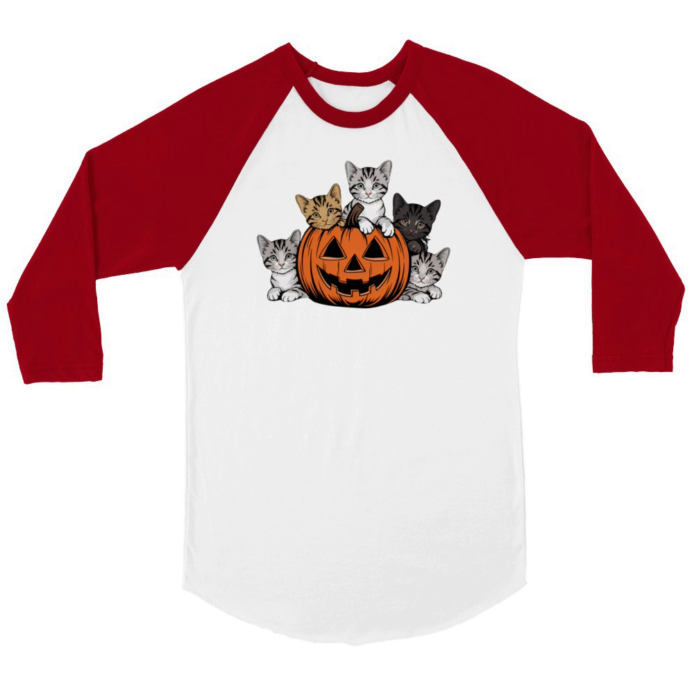 Vintage 90s Cat Halloween Retro Spooky Season Unisex ¾ sleeve Raglan T-shirt