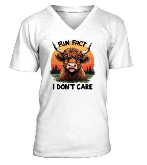 Vintage Retro Highland Cow - Fun Fact Humor V-Neck T-shirt