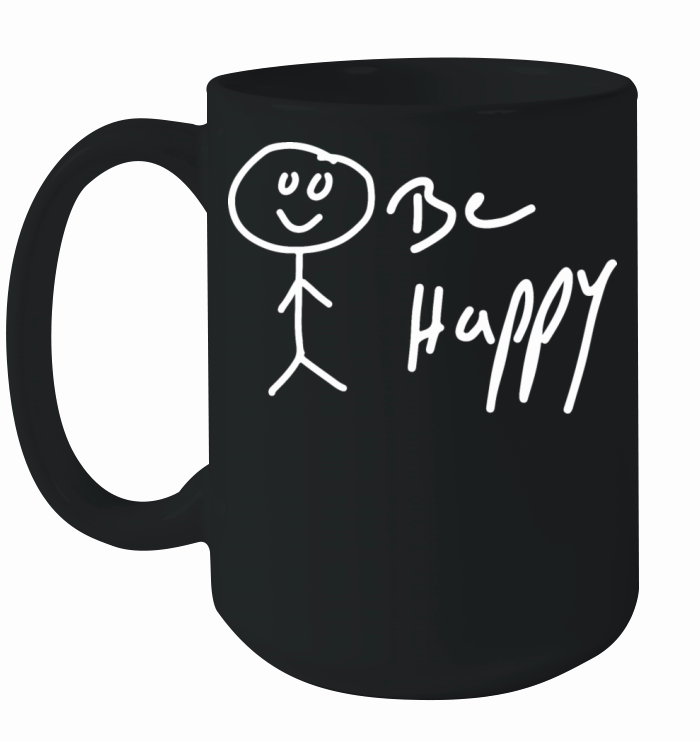 "Be Happy" on Black T-Shirt Ceramic Mug