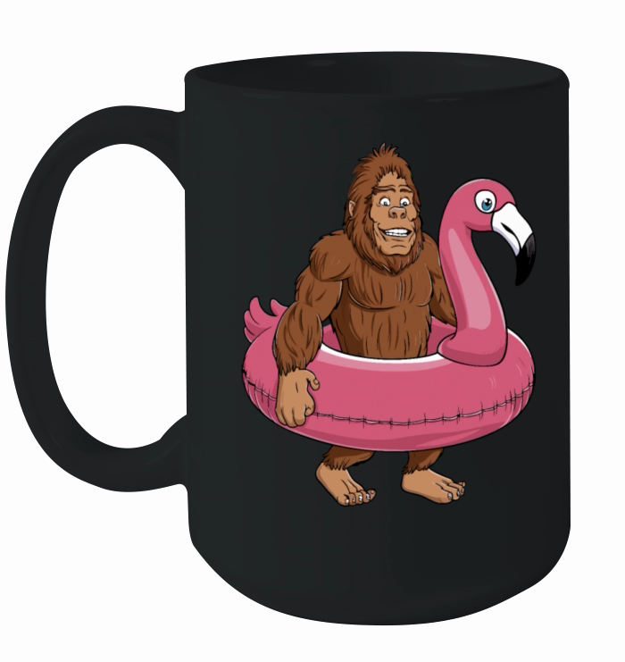 Pool Party Bigfoot Flamingo Sasquatch Pink Float Ceramic Mug