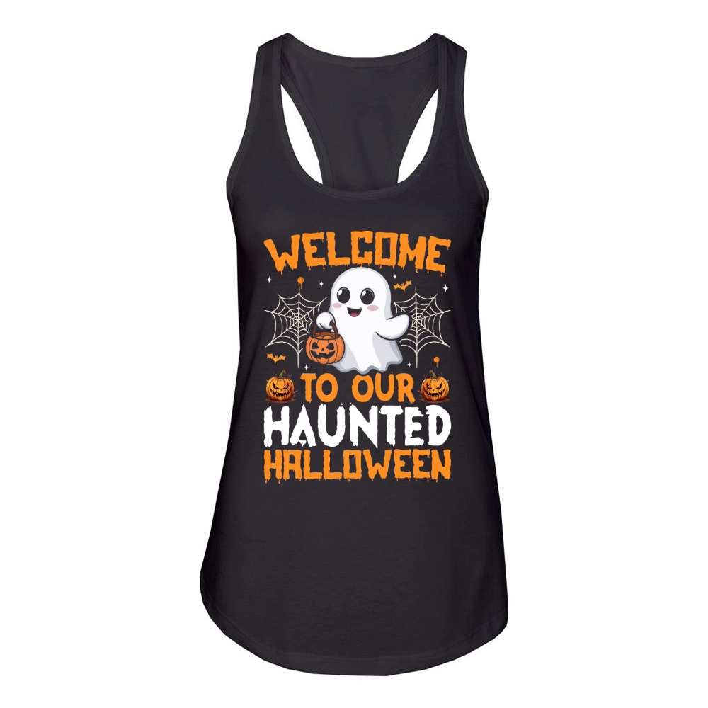 welcome to our haunted halloween Women's Racerback Tank