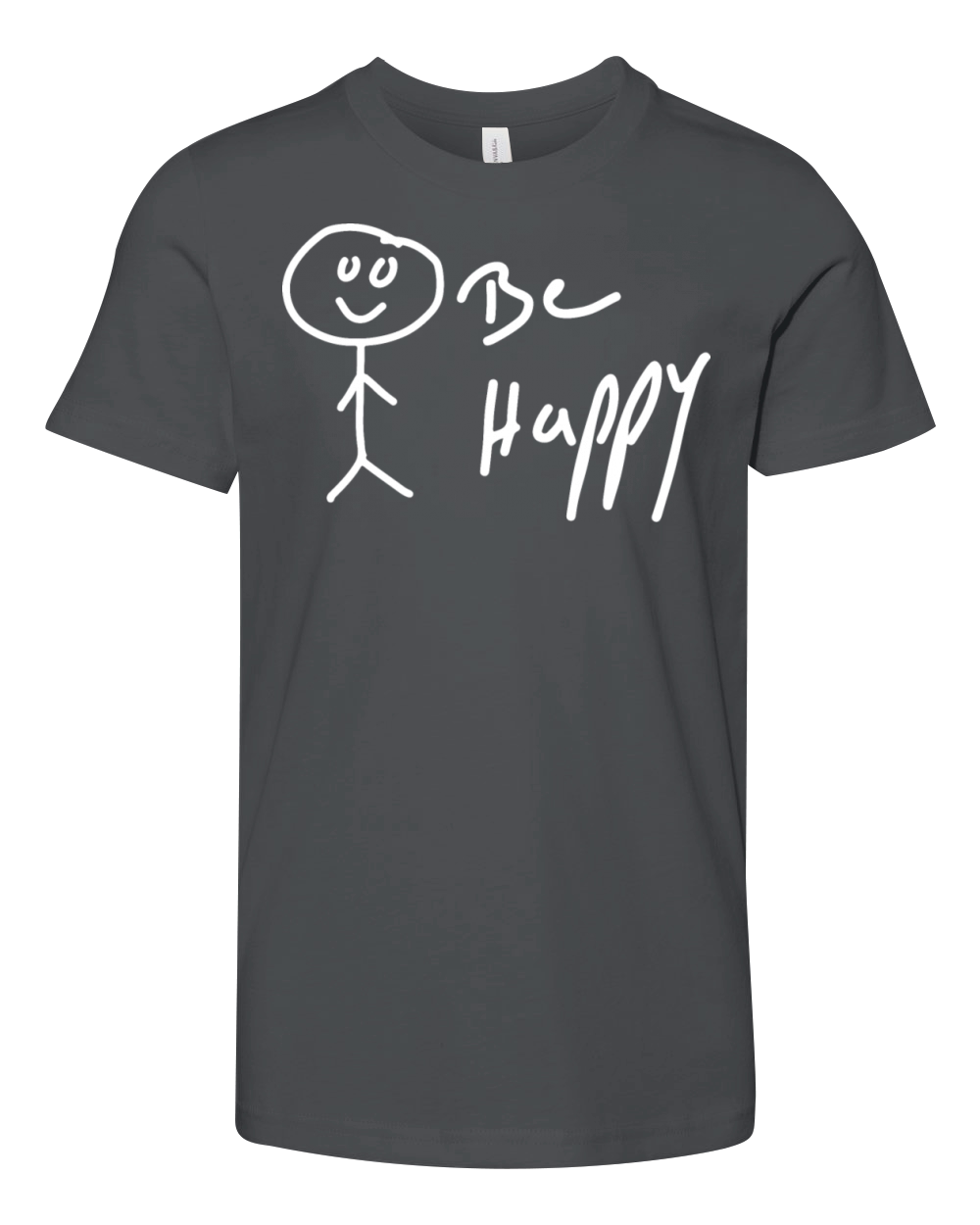"Be Happy" on Black T-Shirt Youth Unisex Jersey Tee