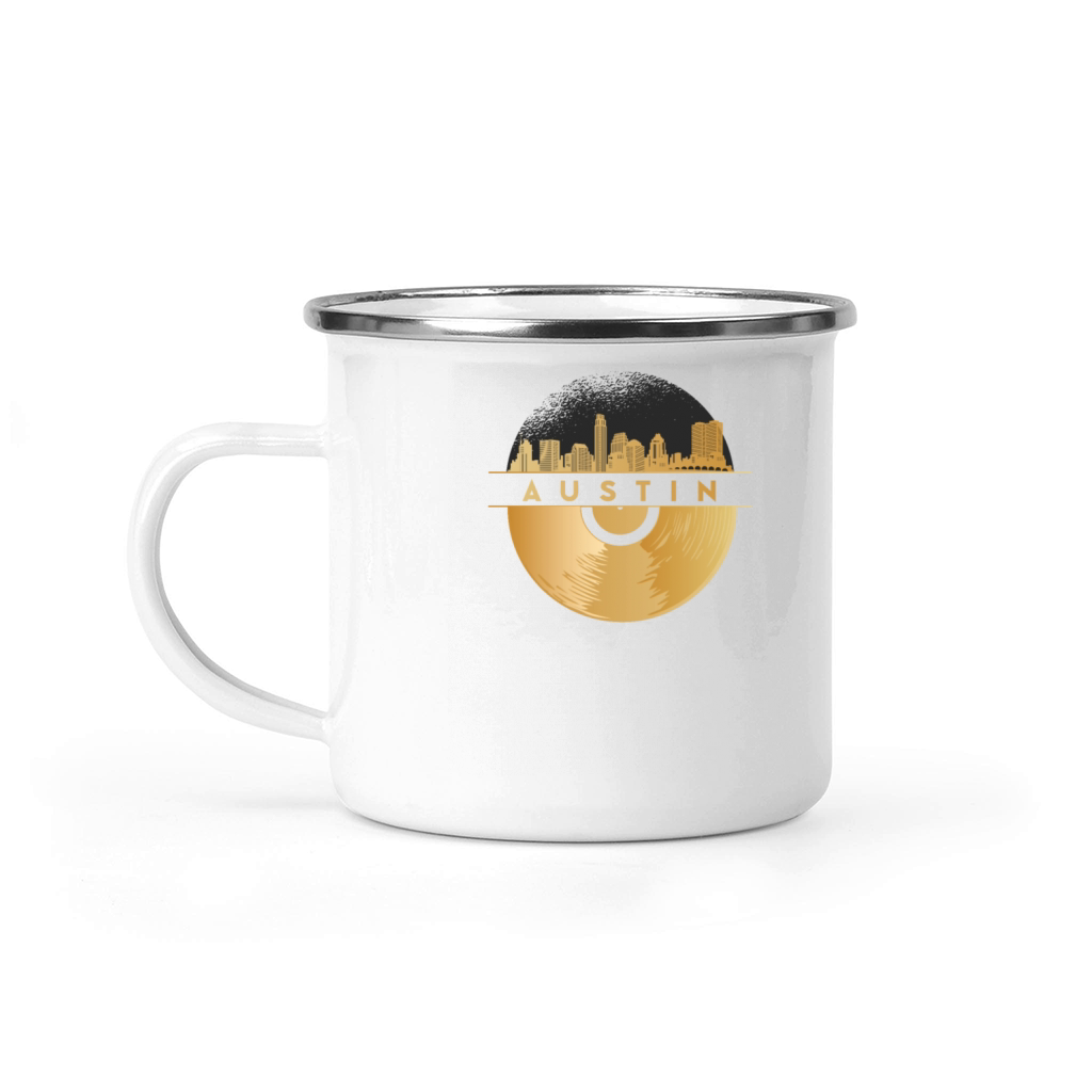 Vinyl-Record-Player Disco-Music Skyline-AUSTIN Camping Mug