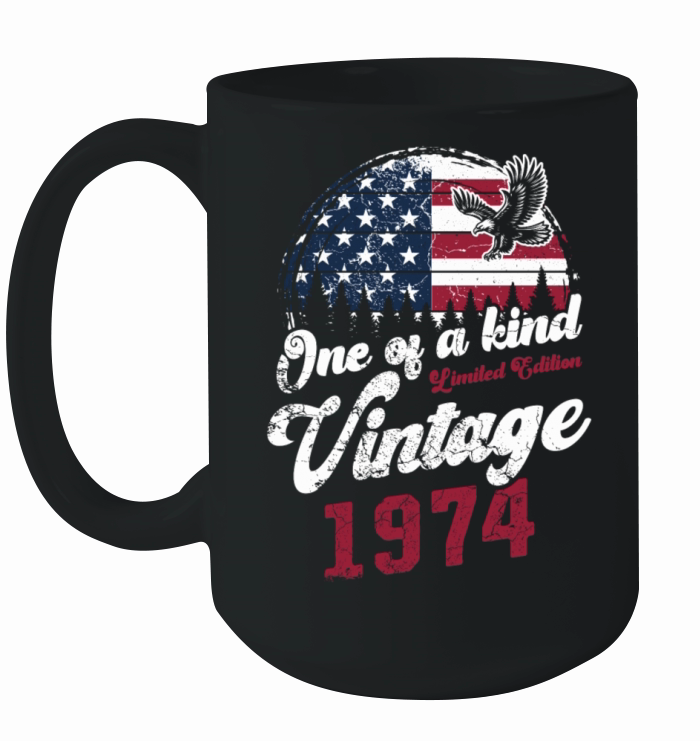 Vintage 1974 Birthday American Flag Ceramic Mug