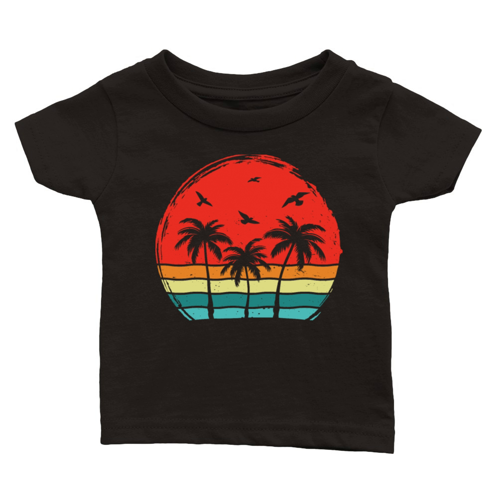 Retro Tropical Sunset Palm Trees Classic Baby Crewneck T-shirt