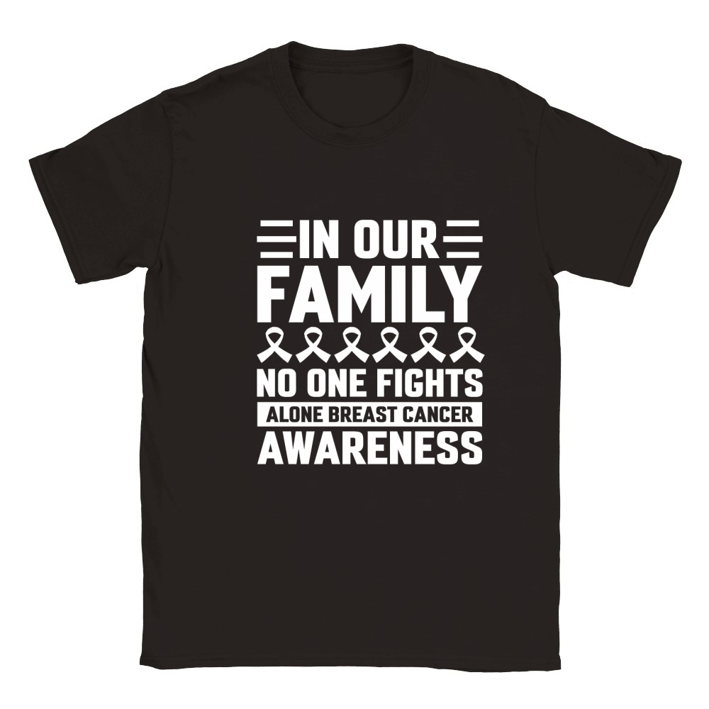 In Our Family No One Fights Alone Breast Cancer Awareness.Breast Cancer Classic Kids Crewneck T-shirt