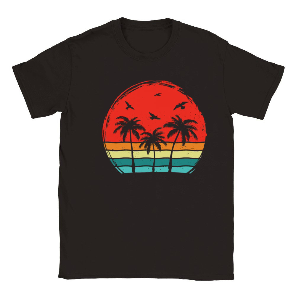 Retro Tropical Sunset Palm Trees Classic Kids Crewneck T-shirt