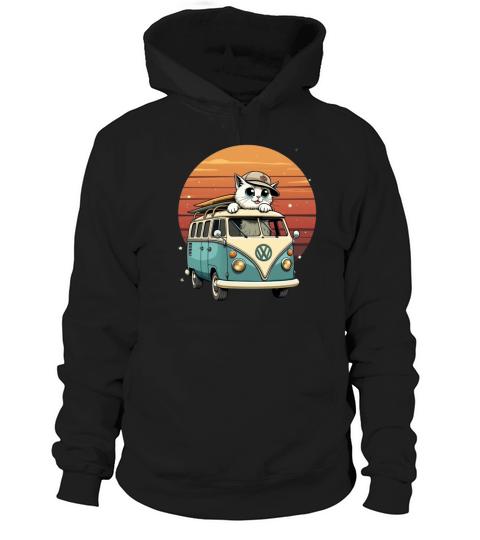Vintage Camper Van with a Cat Driver Hoodie Unisex