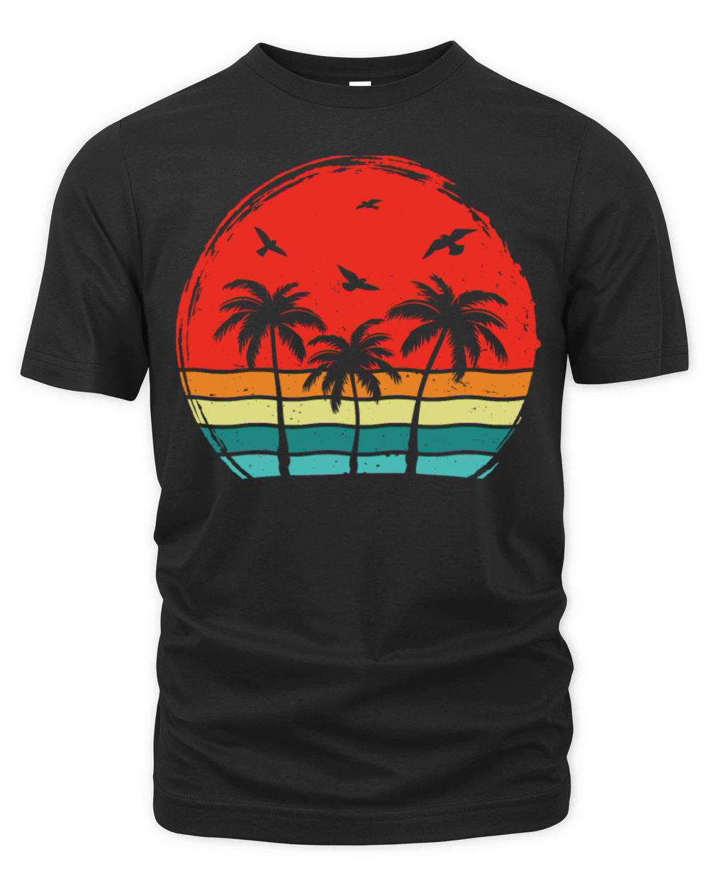 Retro Tropical Sunset Palm Trees Organic Unisex T-shirt