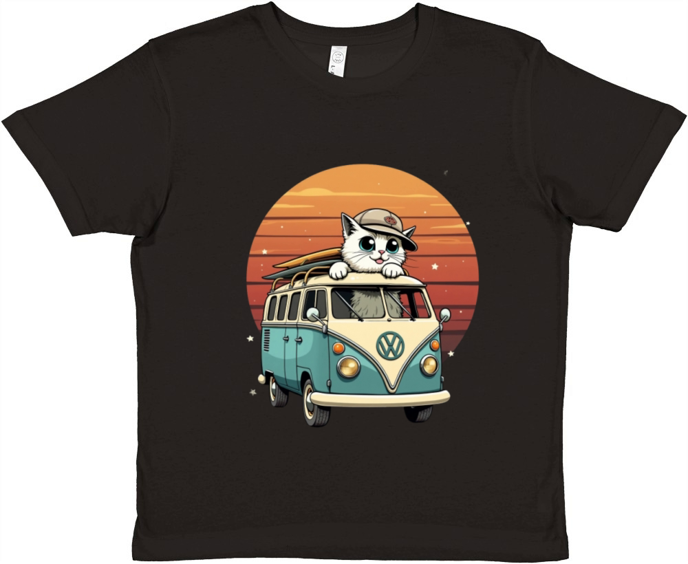 Vintage Camper Van with a Cat Driver Premium Kids Crewneck T-shirt
