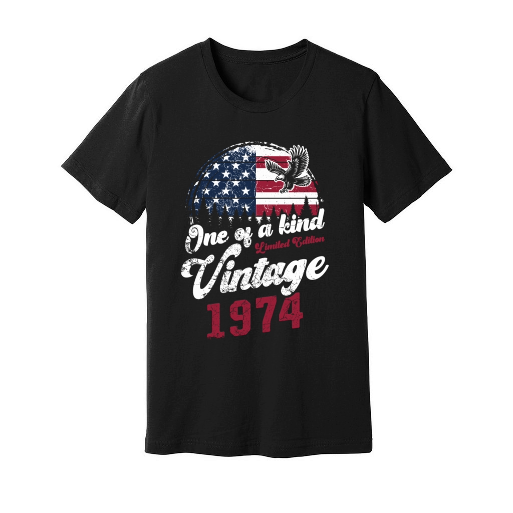 Vintage 1974 Birthday American Flag Unisex Jersey Tee