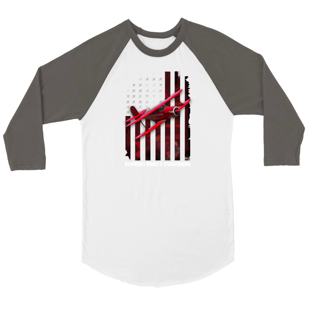 Beechcraft model 17 staggerwing Unisex ¾ sleeve Raglan T-shirt