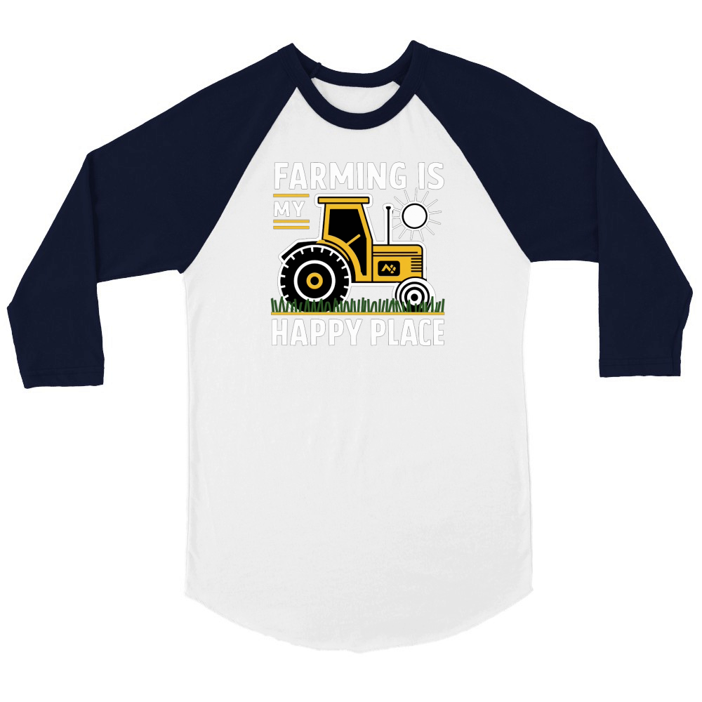 Farming is My Happy Place Unisex ¾ sleeve Raglan T-shirt