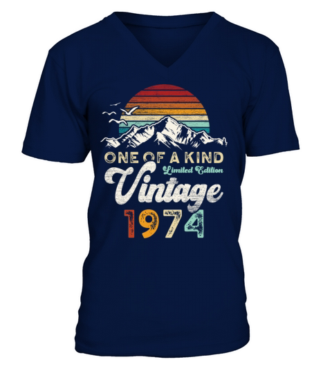 Vintage 1974 Birthday Mountains V-Neck T-shirt