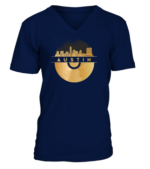 Vinyl-Record-Player Disco-Music Skyline-AUSTIN V-Neck T-shirt