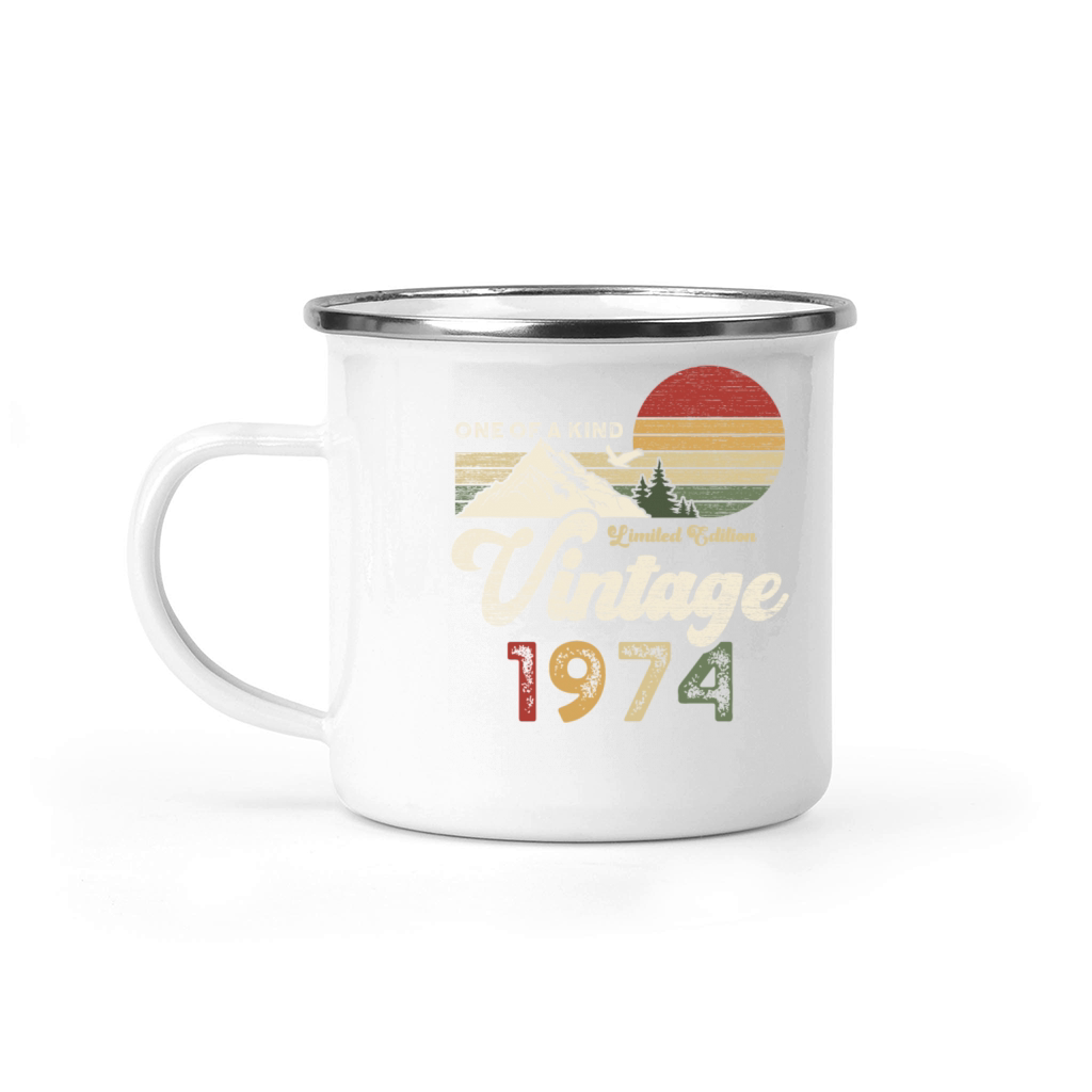 Vintage 1974 Birthday Mountains Camping Mug