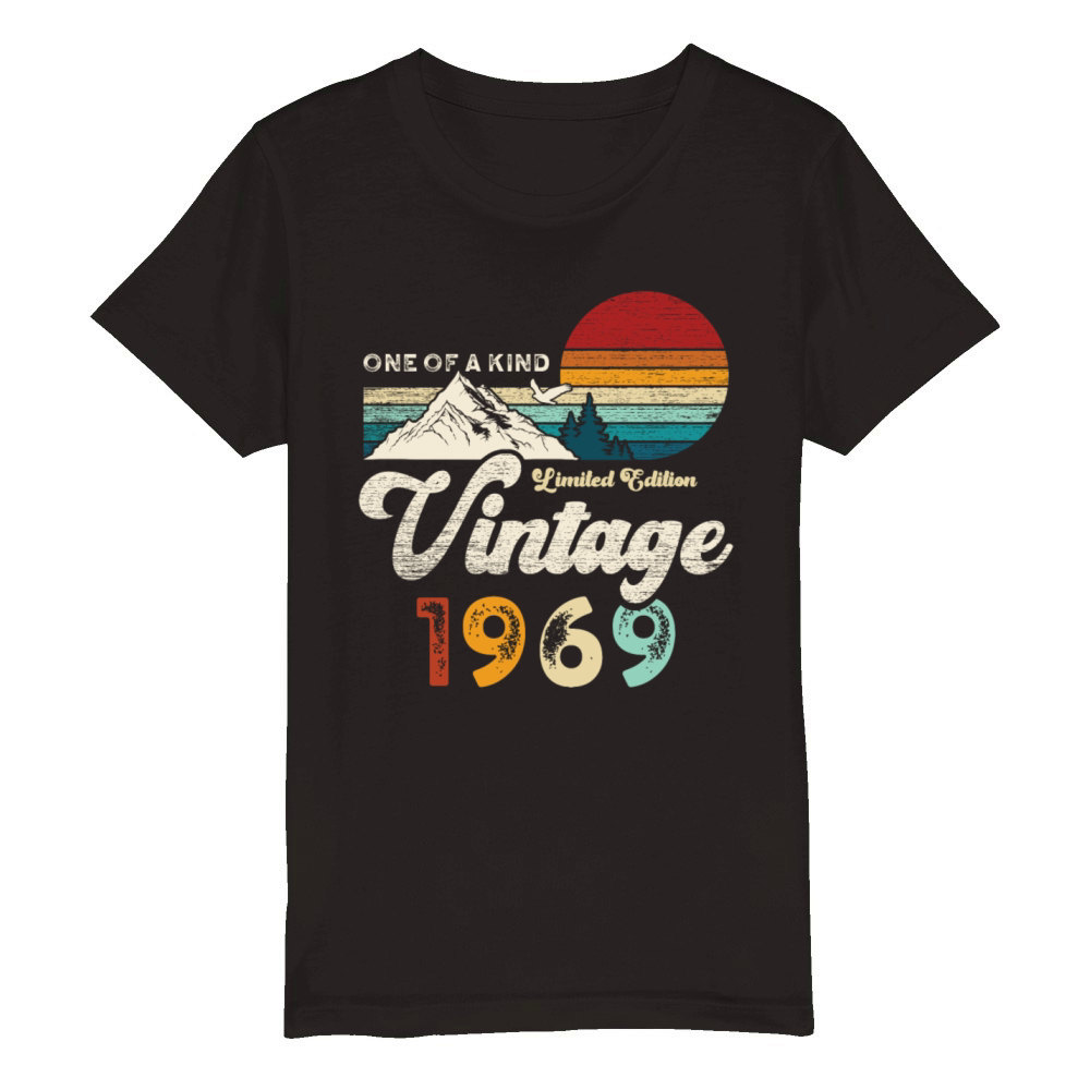 Vintage 1969 Birthday Mountains Organic Kids Crewneck T-shirt