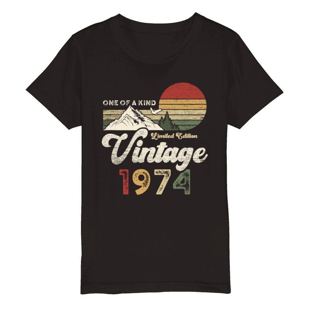 Vintage 1974 Birthday Mountains Organic Kids Crewneck T-shirt