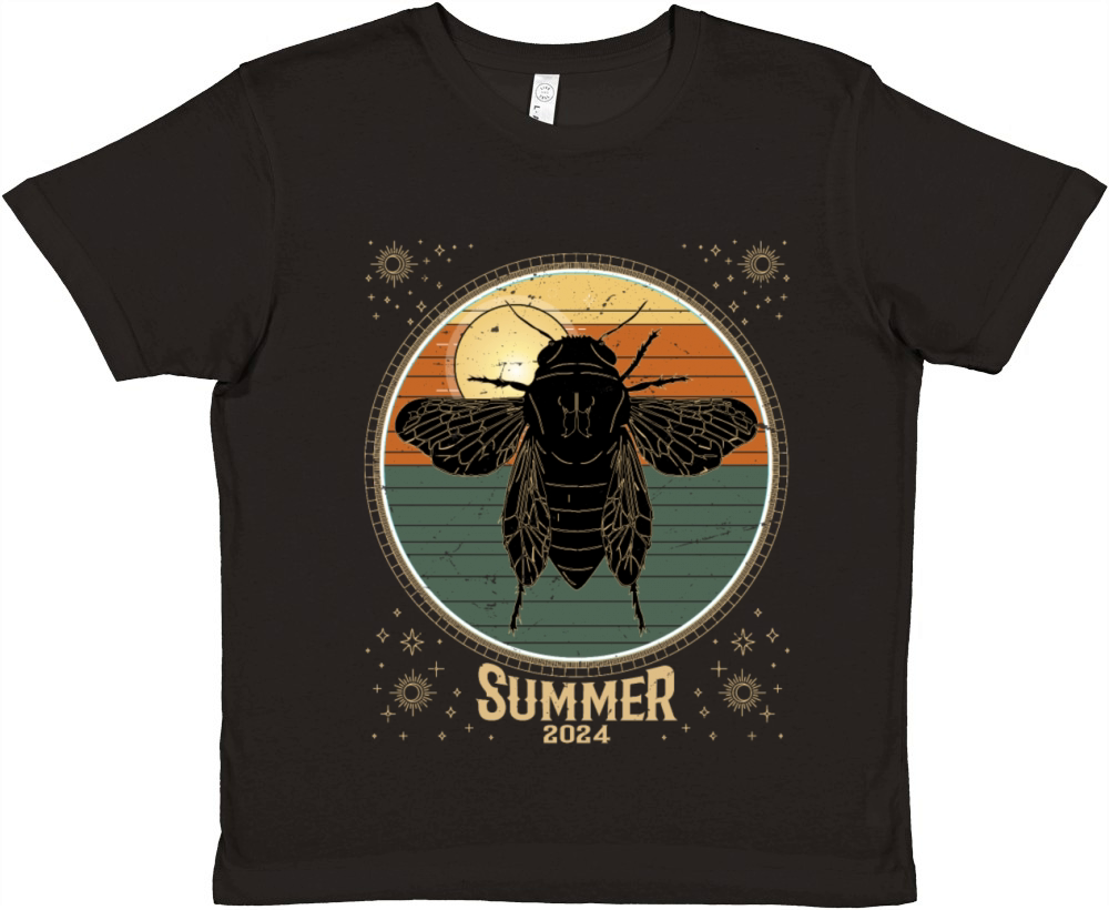 Cicada Retro Vintage Sunset 2024 Funny Cicada Premium Kids Crewneck T-shirt