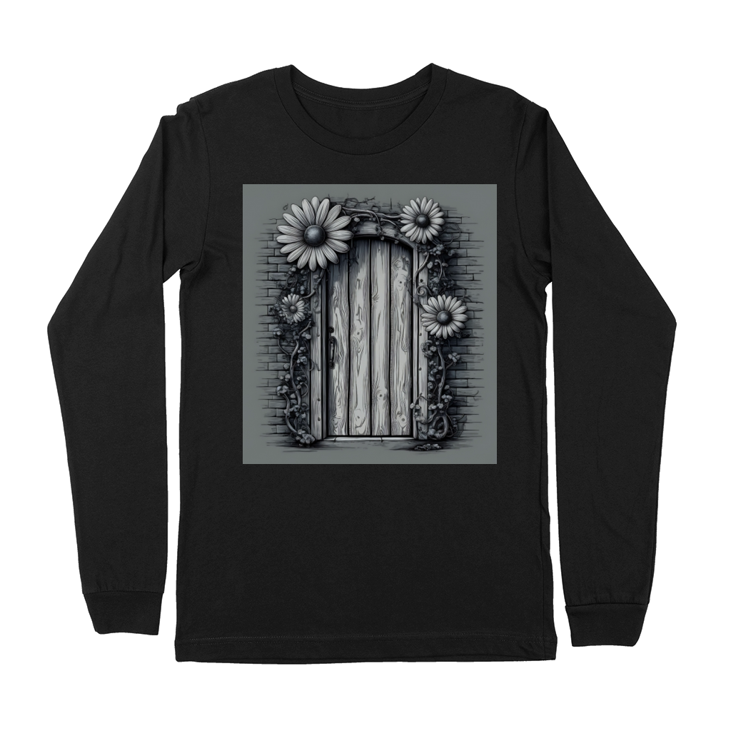 Doors Tee Texture Vintage Brickwork Wooden Door Premium Long Sleeve