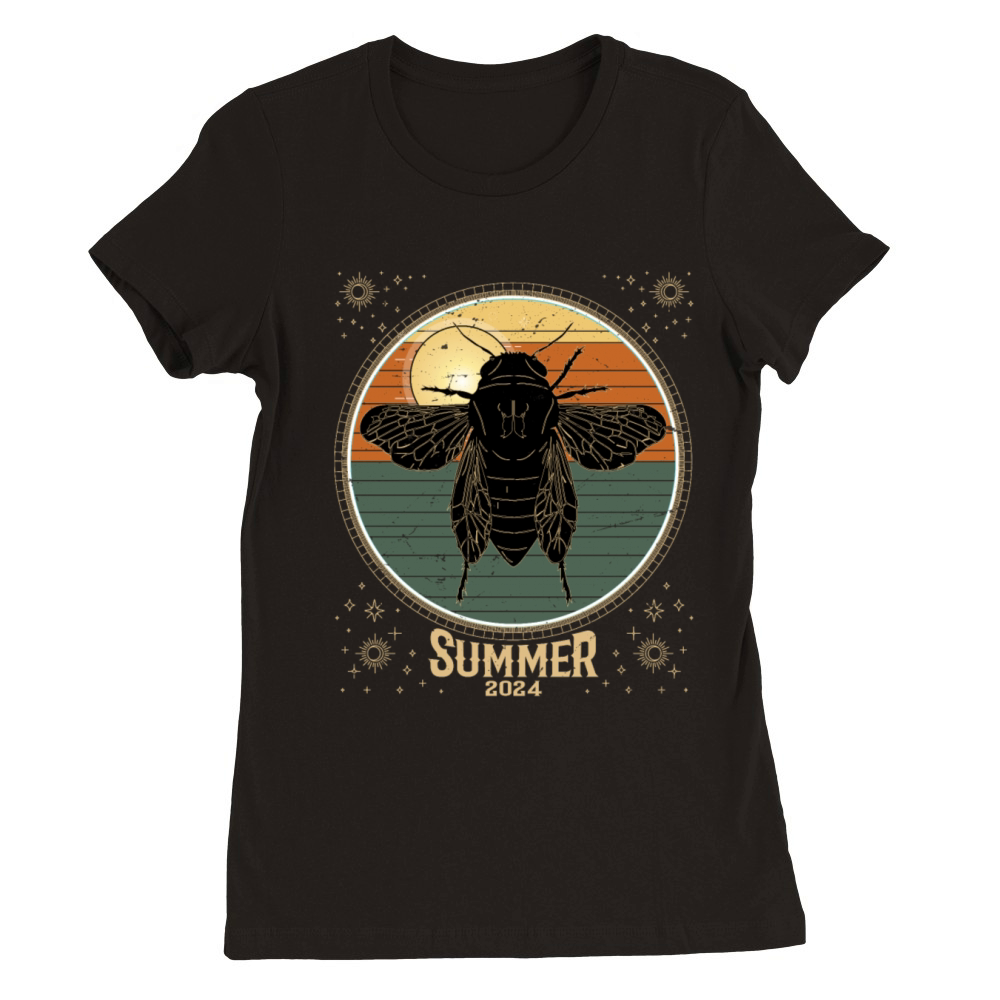 Cicada Retro Vintage Sunset 2024 Funny Cicada Premium Womens Crewneck T-shirt