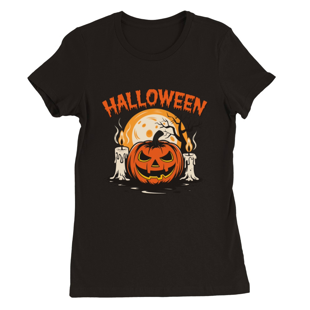 Vintage Pumpkin Scene Halloween Classic T-Shirt Premium Womens Crewneck T-shirt
