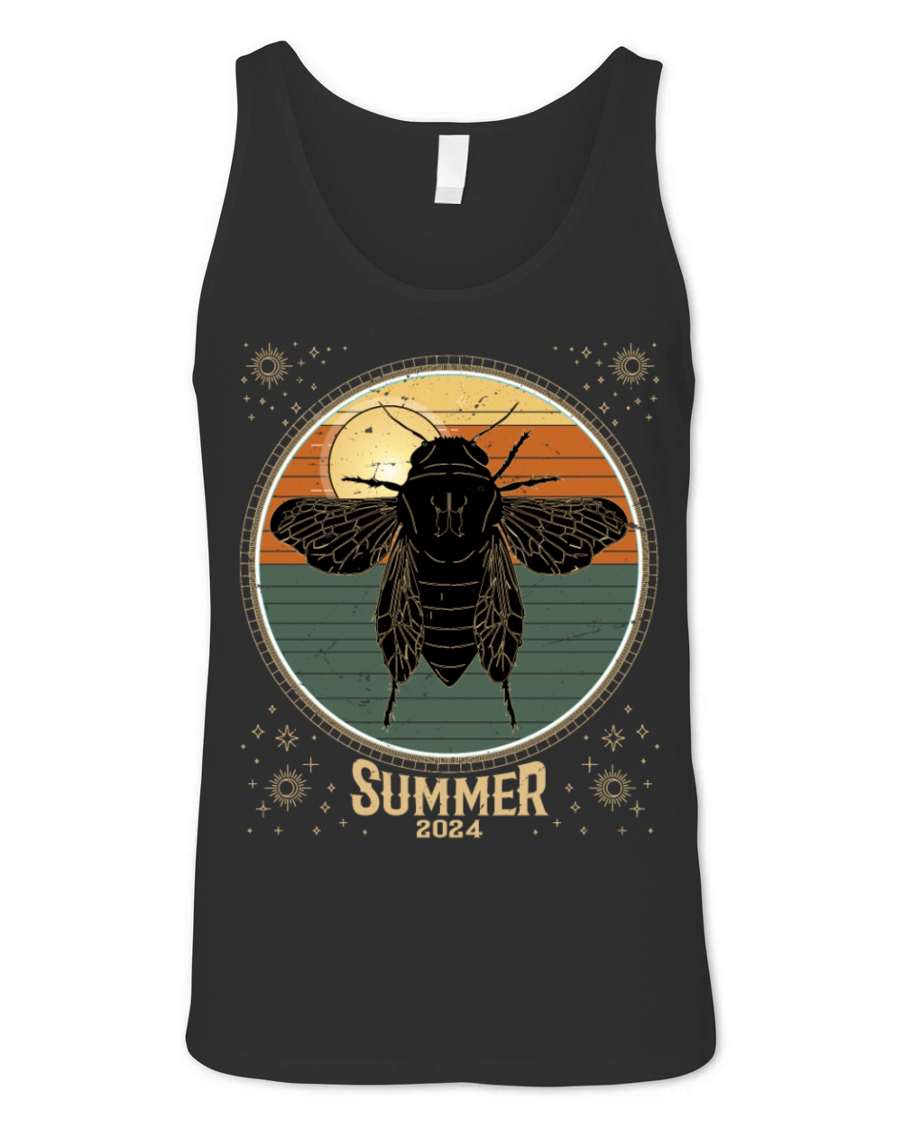 Cicada Retro Vintage Sunset 2024 Funny Cicada Unisex Jersey Tank