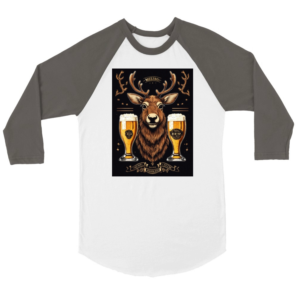 Majestic Stag and Craft Beer Unisex ¾ sleeve Raglan T-shirt