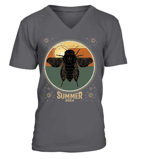 Cicada Retro Vintage Sunset 2024 Funny Cicada V-Neck T-shirt