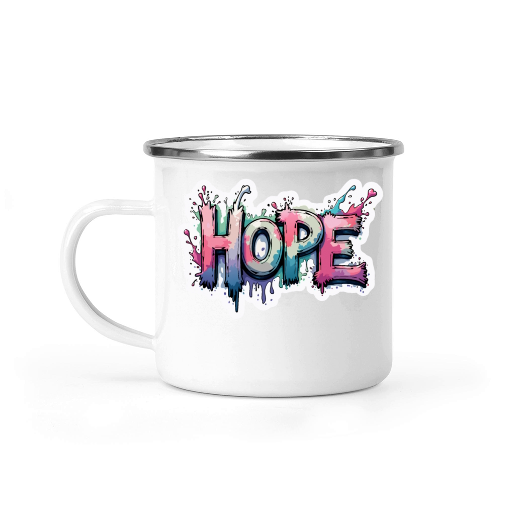 HOPE - Watercolor Splashes - Motivational Quote Camping Mug