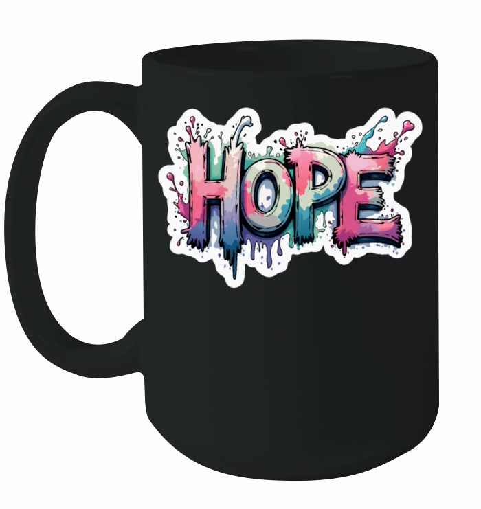 HOPE - Watercolor Splashes - Motivational Quote Ceramic Mug