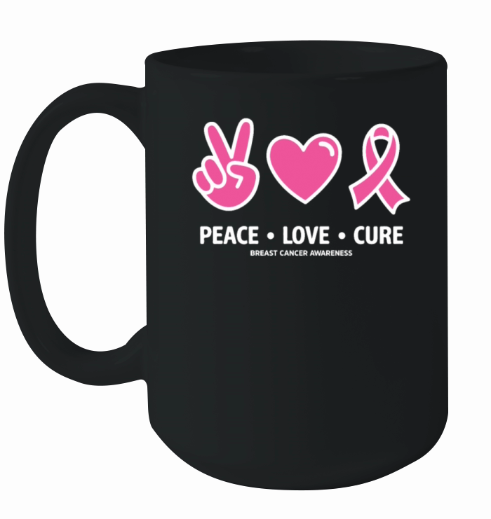 Peace Love Cure Pink Ribbon Family Breast Cancer Ceramic Mug