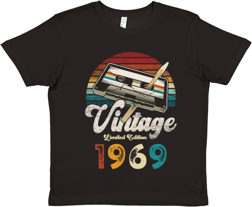 Vintage 1969 Birthday Cassette Pencil Premium Kids Crewneck T-shirt
