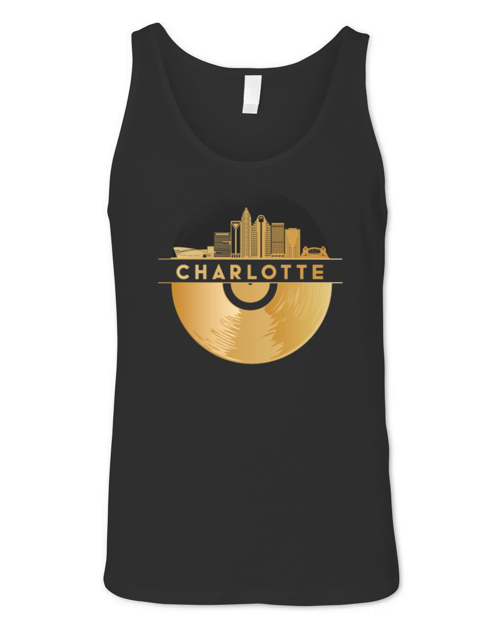 Vinyl-Record-Player Disco-Music Skyline-Charlotte Unisex Jersey Tank