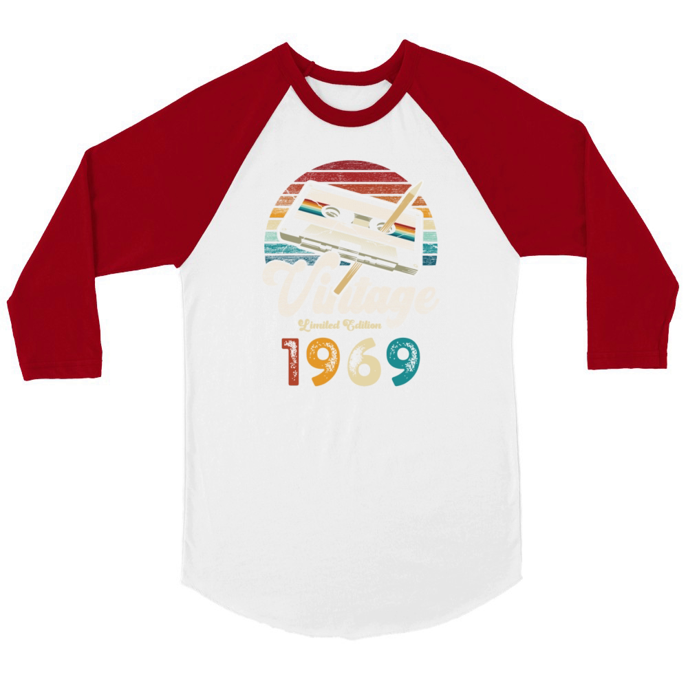 Vintage 1969 Birthday Cassette Pencil Unisex ¾ sleeve Raglan T-shirt