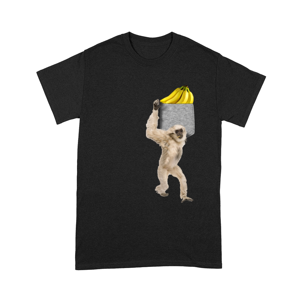 Gibbon Monkey Reaching For Banana In Fake Pocket Comfort T-shirt