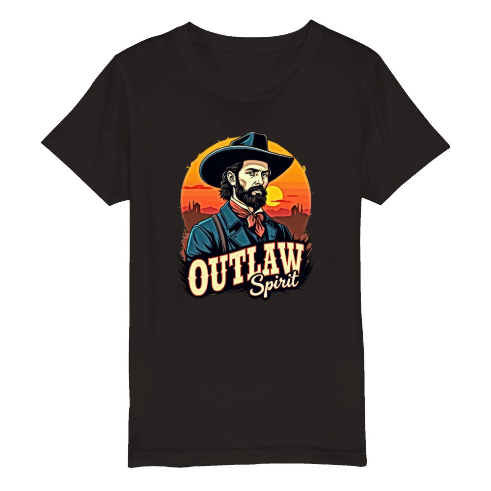 Western Outlaw with Sunset Background Organic Kids Crewneck T-shirt
