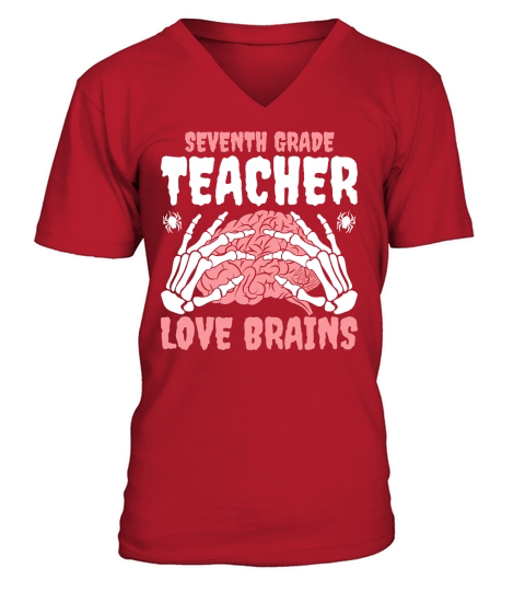 7th Grade Teachers Love Brain 1 V-Neck T-shirt