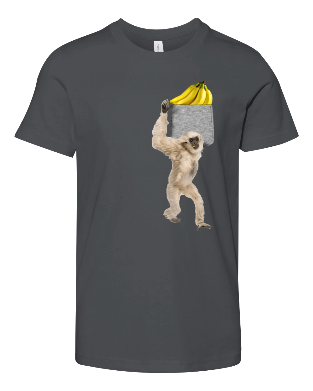 Gibbon Monkey Reaching For Banana In Fake Pocket Youth Unisex Jersey Tee