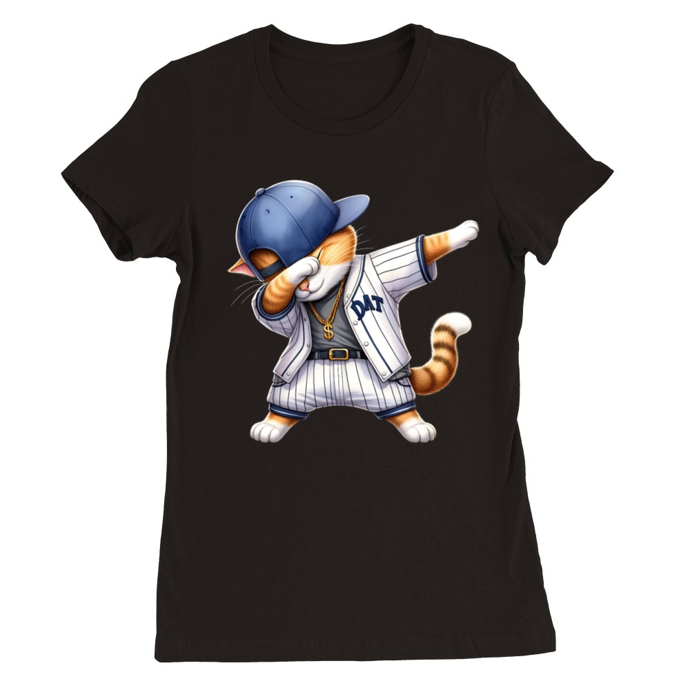 Realistic Dabbing Baseball Cat Premium Womens Crewneck T-shirt