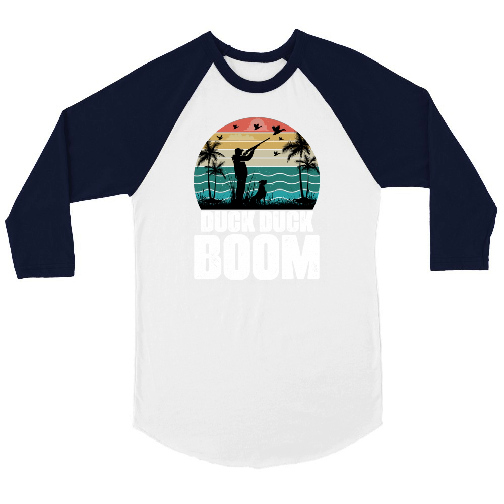 Duck Duck Boom (2) Unisex ¾ sleeve Raglan T-shirt