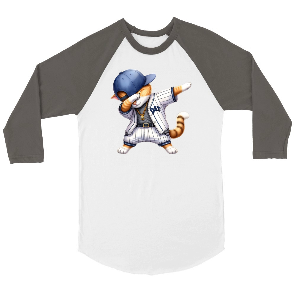 Realistic Dabbing Baseball Cat Unisex ¾ sleeve Raglan T-shirt