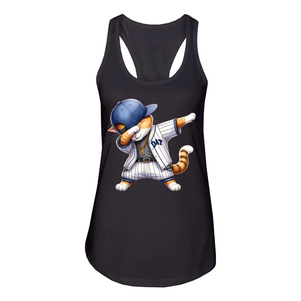 Realistic Dabbing Baseball Cat Women's Racerback Tank