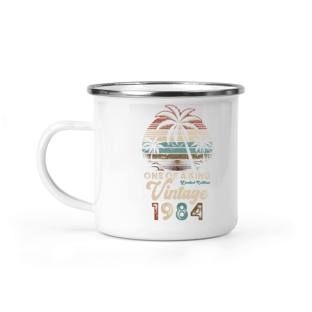 Vintage 1984 Birthday Palm Trees Camping Mug